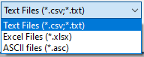 {"Text Files|csv;txt","Excel Files|xlsx","ASCII files|asc"&#125;